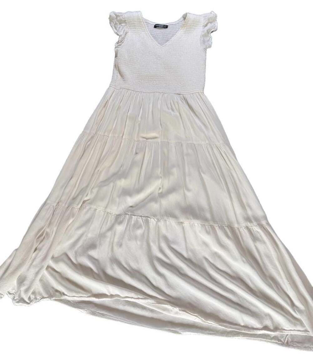 Merokeety Women's White Smocked Flutter Sleeve Tiered Maxi Dress